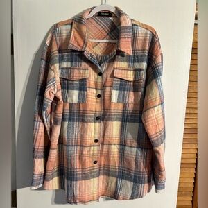 Women’s pink multi color Plaid Button-Up Shirt Jacket shacket